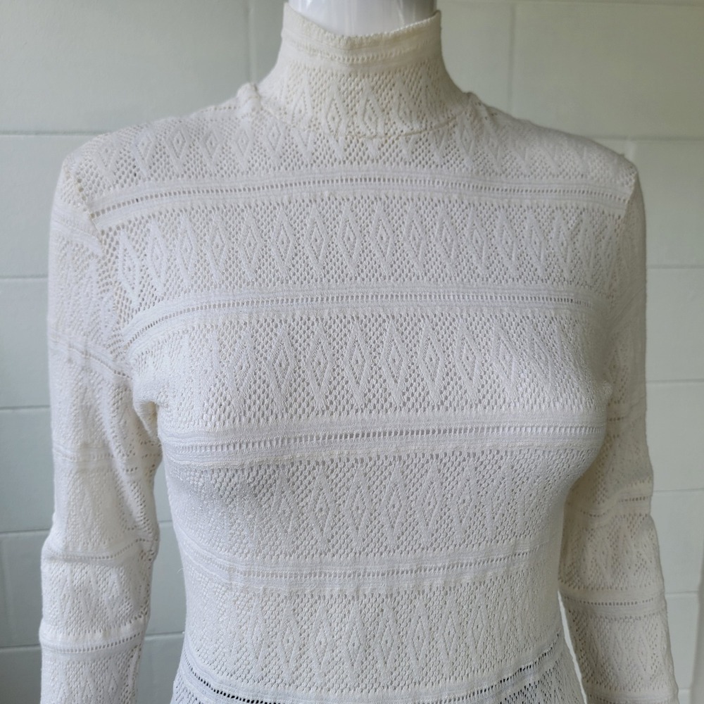 The Limited Mock Neck Top Cream Women Medium Vintage 90s Pointelle Stretchy